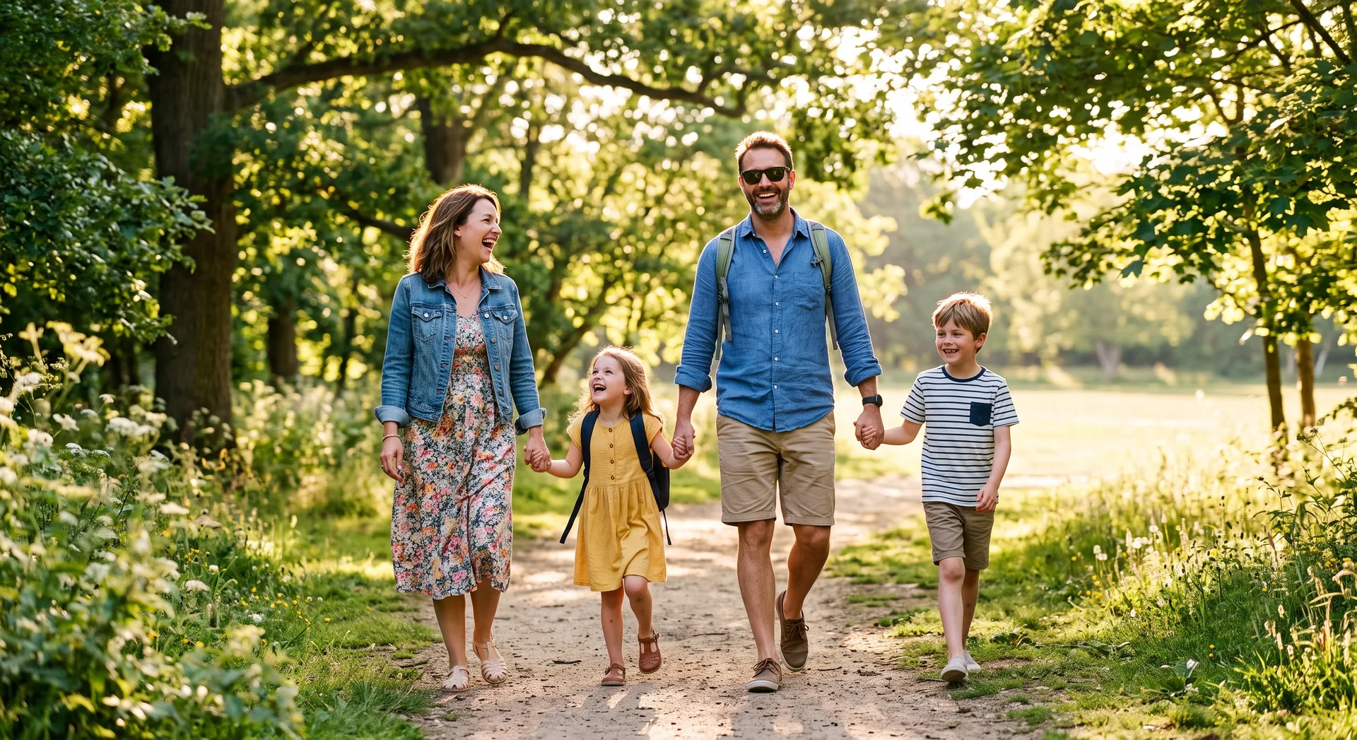 Happy family outdoors representing annual physicals and preventative health