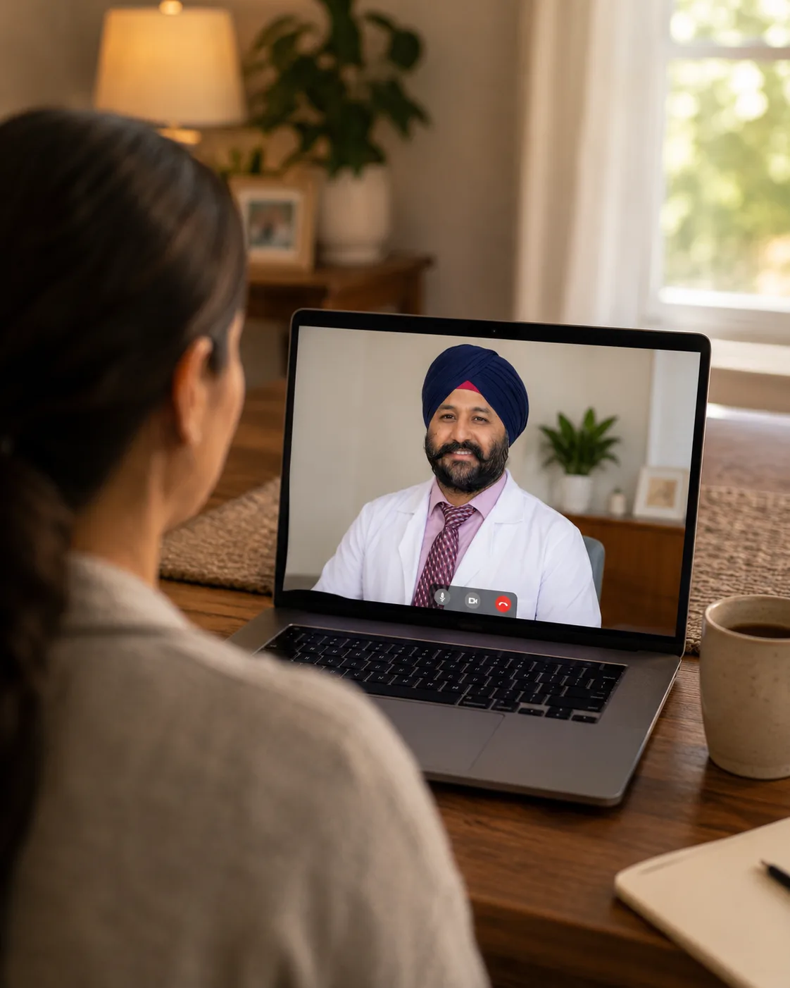 Patient connecting via virtual telehealth consultation at home